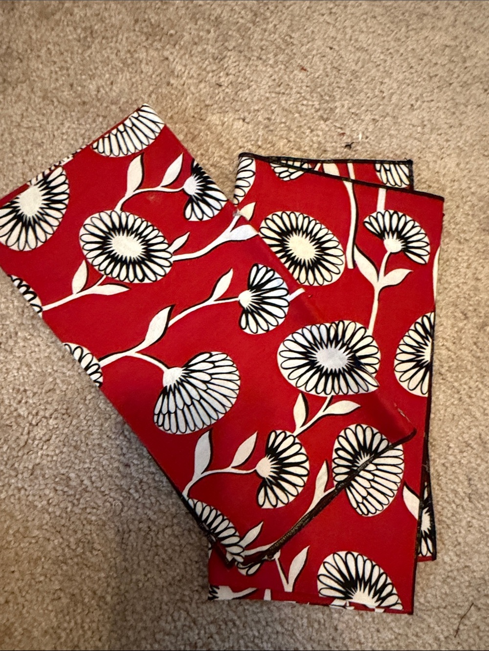Red Floral Scarf with Black & White Blooms